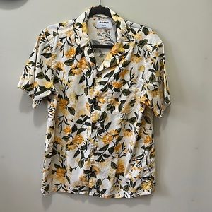 White and yellow floral linen shirt - men’s S - Old Navy